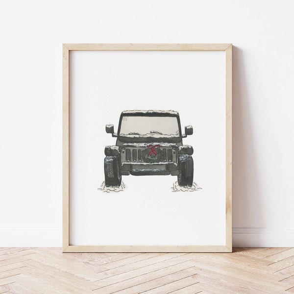 Jeep Wrangler Watercolor, Snowy Jeep Print, Black Jeep Wrangler, Holiday Jeep Painting, Black Jeep Gift, Digital Download