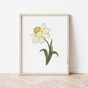 Jonquil akvarellkonst, marsfödelseblomma, vit påskliljamålning, påskliljablommatryck, födelsemånadspresent, digital nedladdning bild 4