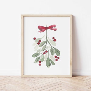 Maretak aquarel illustratie, maretak en bessen, maretak tak, maretak schilderij, kerstafdrukken