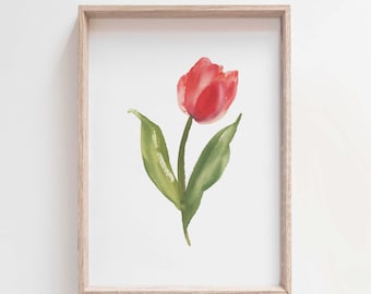 Acquerello di tulipani, decorazione floreale minimalista, dipinto di tulipani rosa, decorazione murale botanica, stampa di fiori primaverili, download digitale