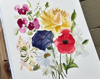 Custom Birth Flower Painting | Original Watercolor | Personalized Birth Month Art | Gift for Mom | Family Flowers | Siblings Bouquet