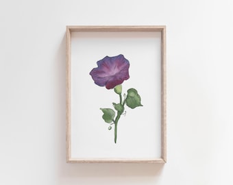 Morning Glory Watercolor Art, September Birth Flower Print, Purple Morning Glory Painting, Birth Month Gift, Digital Download