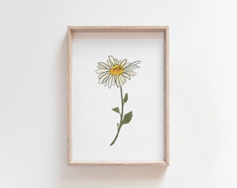 Daisy Watercolor Art, April Birth Flower, White Daisy Painting, Daisies Flower Print, Birth Month Gift, Digital Download
