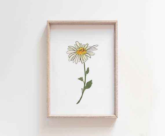 Daisy Watercolor Art, April Birth Flower, White Daisy Painting, Daisies Flower Print, Birth Month Gift, Digital Download