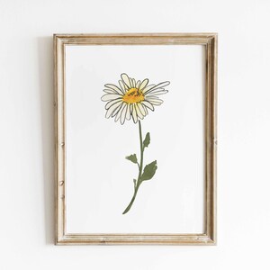 Acquerello di margherite, fiore di nascita di aprile, dipinto di margherite bianche, stampa di fiori di margherite, regalo per il mese di nascita, download digitale immagine 6