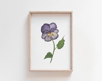 Violet Watercolor Art, February Birth Flower Print, Purple Flower Painting, Birth Month Gift, Digital Download