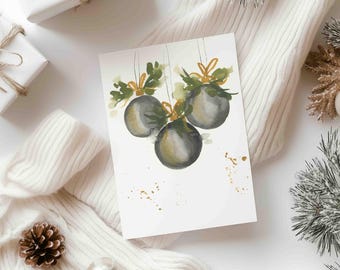 Celebratory Ornaments Watercolor Art | Holiday Card Design Printable | Christmas and New Years | DIY Greeting Card | 5x7 Digital Download