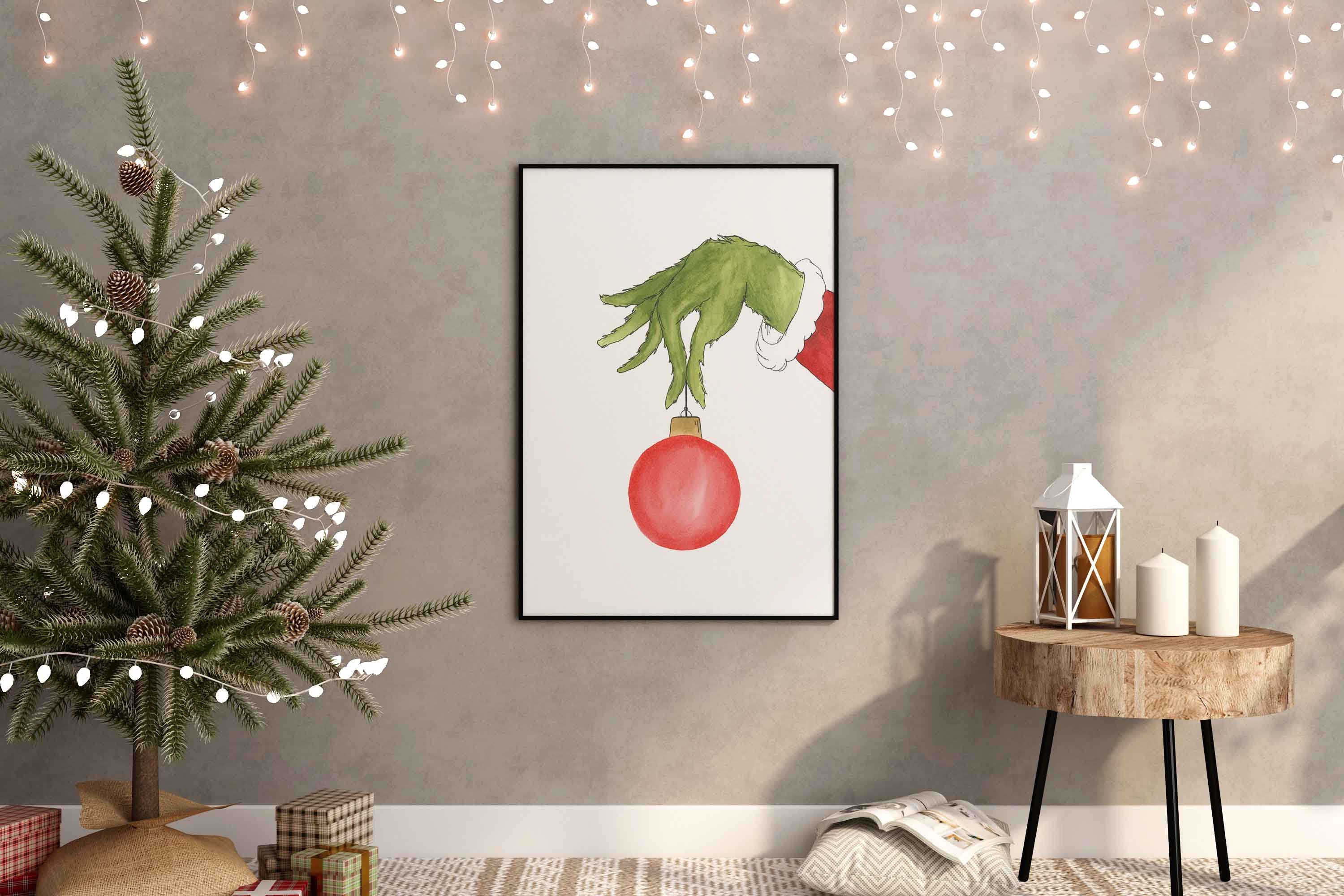 The Grinch Watercolor Art, Grinch Hand, Holding Ornament, Holiday Print ...