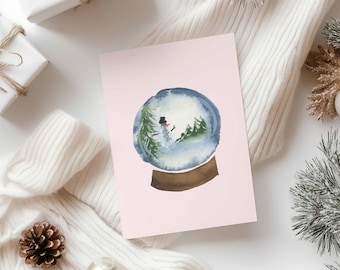 Winter Snow Globe Watercolor Art | Christmas Card Design Printable | Frosty in Snow Globe | DIY Greeting Card | 5x7 Digital Download