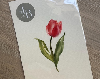Original Pink Tulip Watercolor, 7x10 Painting