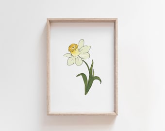Jonquil Watercolor Art, March Birth Flower, White Daffodil Painting, Narcissus Flower Print, Birth Month Gift, Digital Download