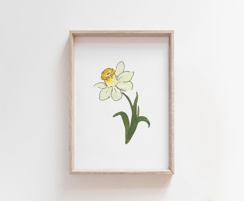 Jonquil akvarellkonst, marsfödelseblomma, vit påskliljamålning, påskliljablommatryck, födelsemånadspresent, digital nedladdning bild 1