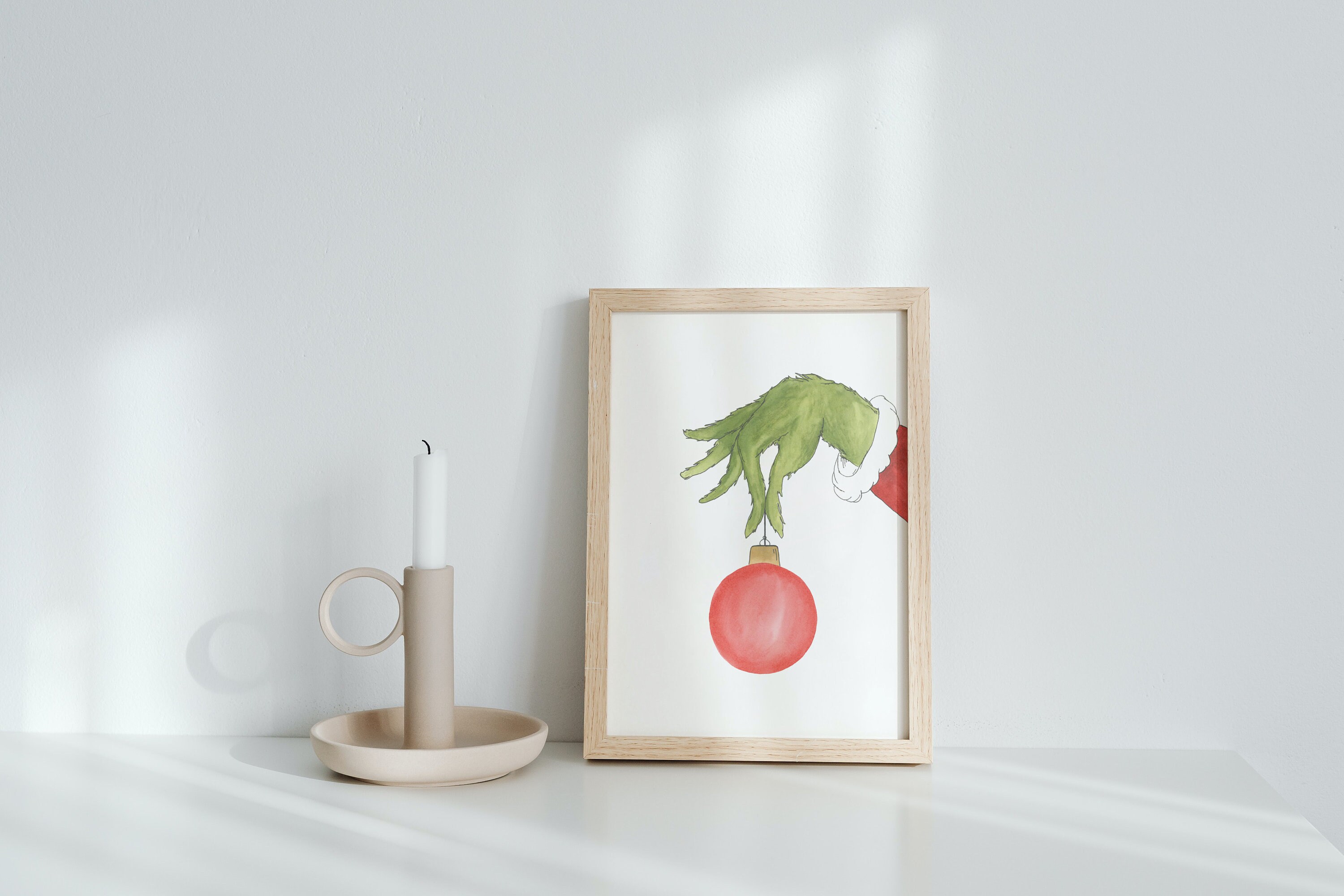 The Grinch Watercolor Art, Grinch Hand, Holding Ornament, Holiday Print ...