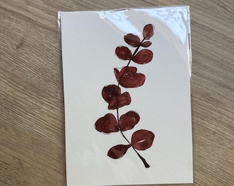 Original Fall Eucalyptus Watercolor, 5x7 Painting