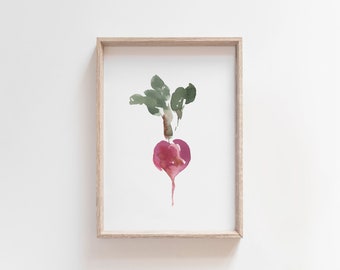 Red Beet Watercolor, Minimal Kitchen Art, Simple Vegetable Print, Radish Painting, Food Illustration