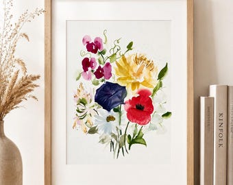 Custom Birth Flower Painting | Original Watercolor | Personalized Birth Month Art | Gift for Mom | Family Flowers | Siblings Bouquet