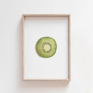Green Kiwi Watercolor, Minimal Fruit Art, Kiwi Printable, Food Illustration