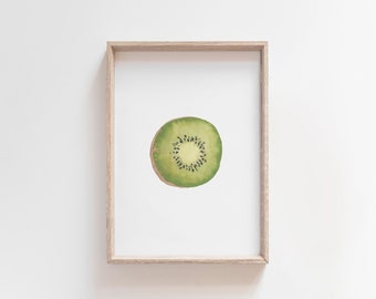 Green Kiwi Watercolor, Minimal Fruit Art, Kiwi Printable, Food Illustration