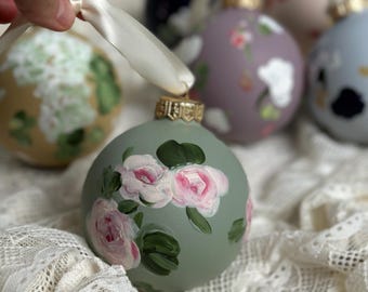 Hand Painted Floral Ornament, Ceramic Ornament for Gifting, Fruit of the Spirit Inspired, Christmas Tree Decor, Single Ornament Box