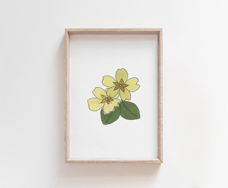 Primrose Watercolor Art, February Birth Flower Print, Minimalist Flower Painting, Birth Month Gift, Digital Download image 1