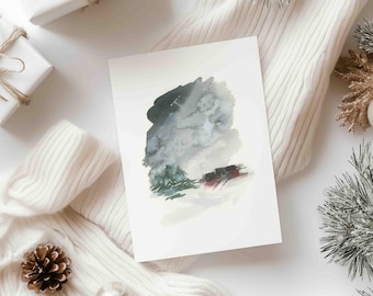 Bethlehem Nativity Scene Watercolor Art | Christmas Card Design Printable | Star of Bethlehem | DIY Greeting Card | 5x7 Digital Download