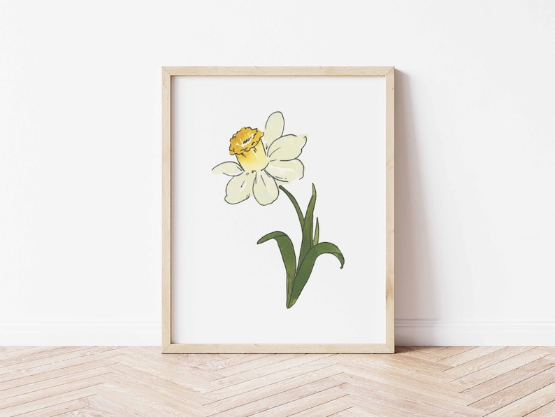 Jonquil akvarellkonst, marsfödelseblomma, vit påskliljamålning, påskliljablommatryck, födelsemånadspresent, digital nedladdning bild 4