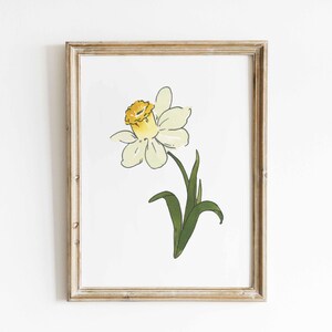 Jonquil akvarellkonst, marsfödelseblomma, vit påskliljamålning, påskliljablommatryck, födelsemånadspresent, digital nedladdning bild 6