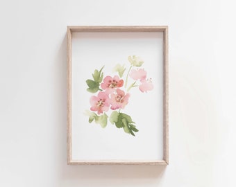 Aquarela de espinheiro rosa, impressão de flores de nascimento de maio, pintura de planta de espinheiro, presente de mês de nascimento, download digital