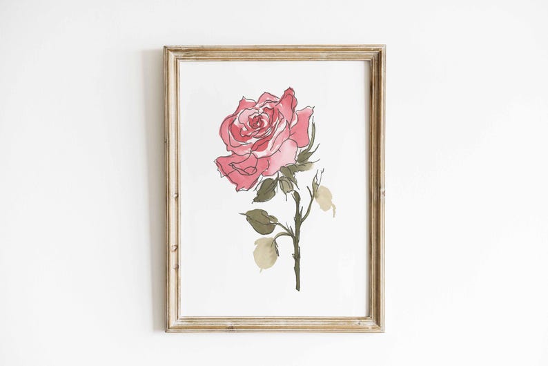 Rose Watercolor Art, June Birth Flower Print, Coral Rose Painting, Birth Month Gift, Digital Download image 6