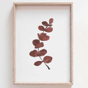 Autumn Eucalyptus Watercolor, Minimalist Branch, Eucalyptus Art Print, Red Eucalyptus Painting
