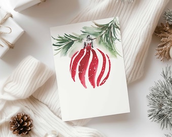 Peppermint Bulb Watercolor Art | Christmas Card Design Printable | Hanging Christmas Ornament | DIY Greeting Card | 5x7 Digital Download