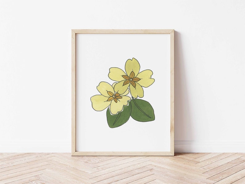 Primrose Watercolor Art, February Birth Flower Print, Minimalist Flower Painting, Birth Month Gift, Digital Download image 3