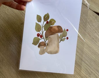 Fall Mushroom Watercolor, 5x7 Print