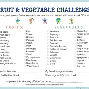 Fruit & Vegetable Checklist for Picky Eaters