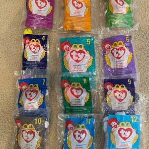 McDonalds vintage 1993 Happy Meal petit beanie babies by Ty. One set of 12. Original package never opened.