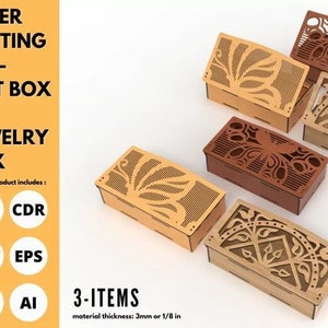 Box Laser Cut 3mm Wood Con Coperchio Contenitore File vettoriali Ai, Cdr, DXF, Jpg, Eps, Pdf, SVG Per Taglio Laser Del Legno Plexyglass