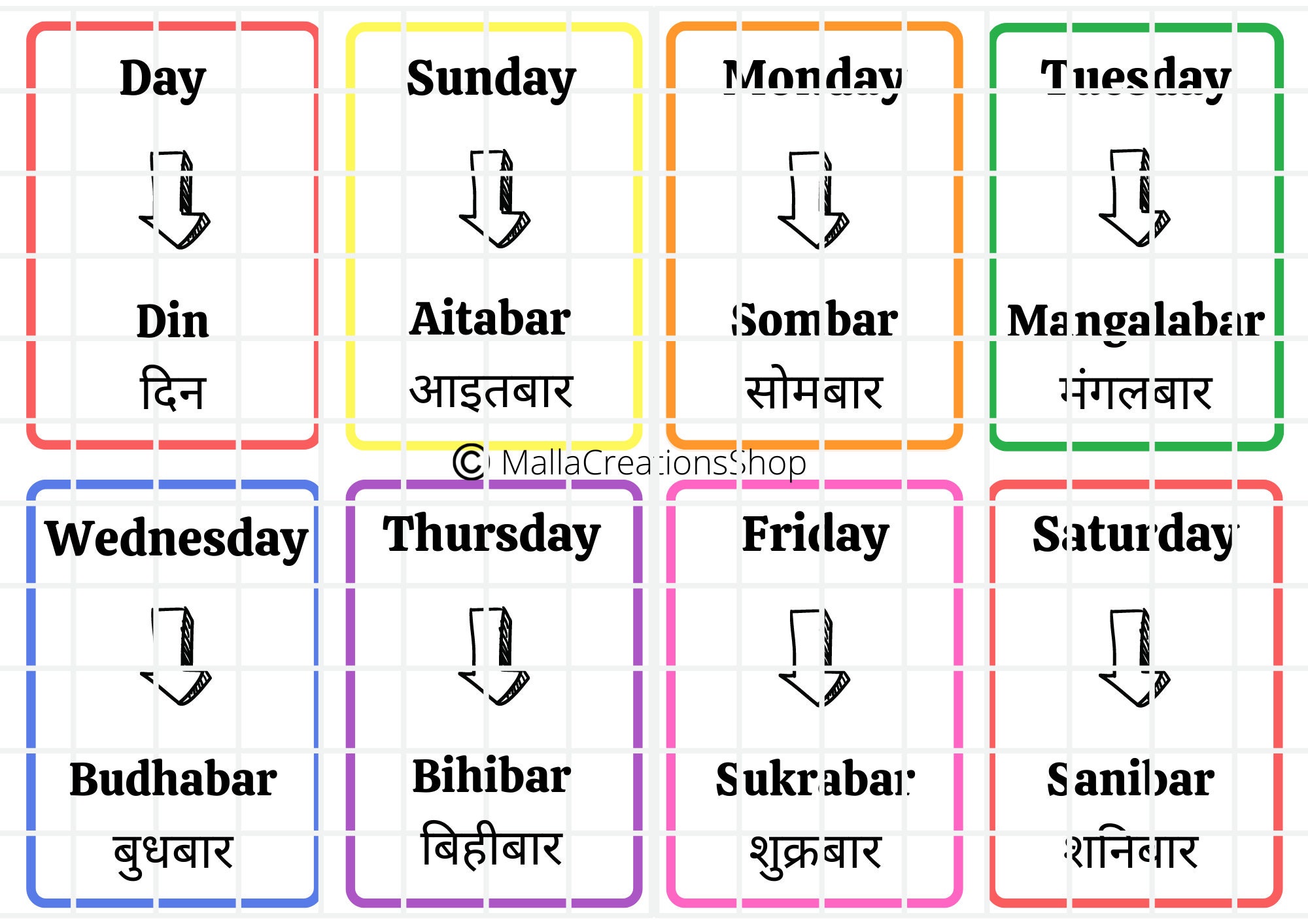 Printable Nepali Flashcards Days Etsy UK