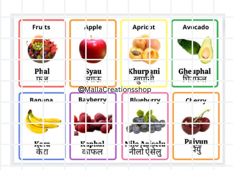 Printable Nepali Flashcards: Fruits - Etsy Australia
