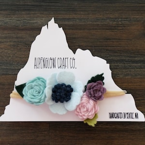 Felt Flower Headband for Newborns, Toddlers and Girls, Felt Flower Crown, Felt Hair Accessories