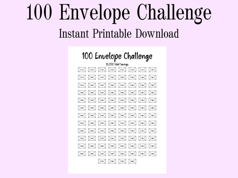 100 Envelope Challenge Printable Savings Challenge Instant - Etsy