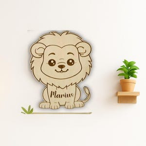 Décoration Lion en Bois Personnalisée - Gravure Prénom Cadeau Naissance, Baptême, Anniversaire - plaque murale lion chambre enfant