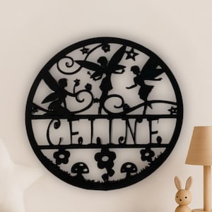 Decorazione da parete in legno con fata – Nome personalizzato – Regalo di nascita o cartello da favola per la cameretta dei bambini