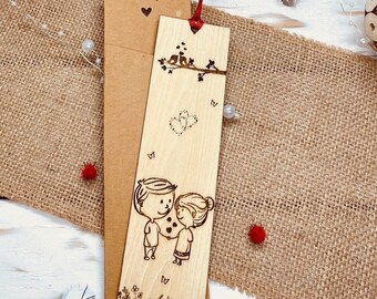 Customizable wooden bookmark - Lovers' bookmark - birds in love - Nature bookmark - Valentine's Day gift