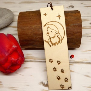 Wolf bookmark personalized bookmark wooden bookmark Wolf in the moon bookmark image 1