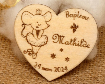 Baptism guest gift - Wooden mouse - Baptism magnet - Personalized magnet - ballerina mouse magnet