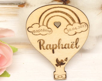 Baptism magnet - Wooden hot air balloon magnet - Baptism guest gift - Personalized baptism magnet