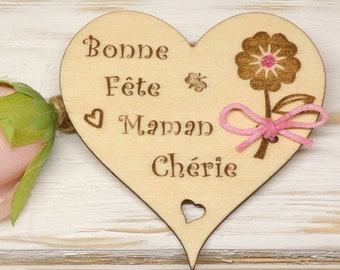Cadeau fête des mères - Magnet bonne fête Maman - cadeau personnalisé - magnet Coeur en bois