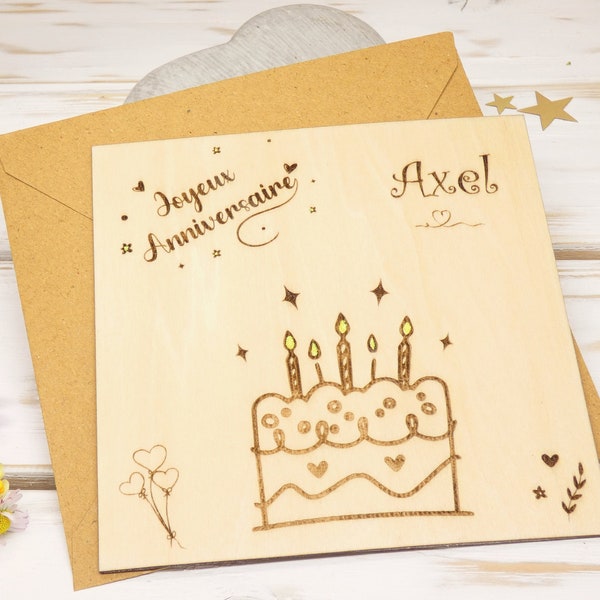 Carte anniversaire personnalisée - Carte anniversaire en bois - Carte prénom en bois - carte en bois