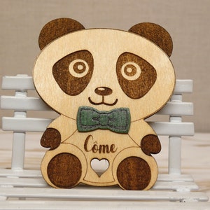 Wooden panda Panda magnet Personalized magnet Personalized gift Hollowed out heart panda image 6