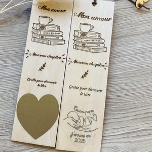 Annonce grossesse - Futur papa : Carte à gratter, coeur sur marque page - Annonce personnalisable  pour  mamie, papi...